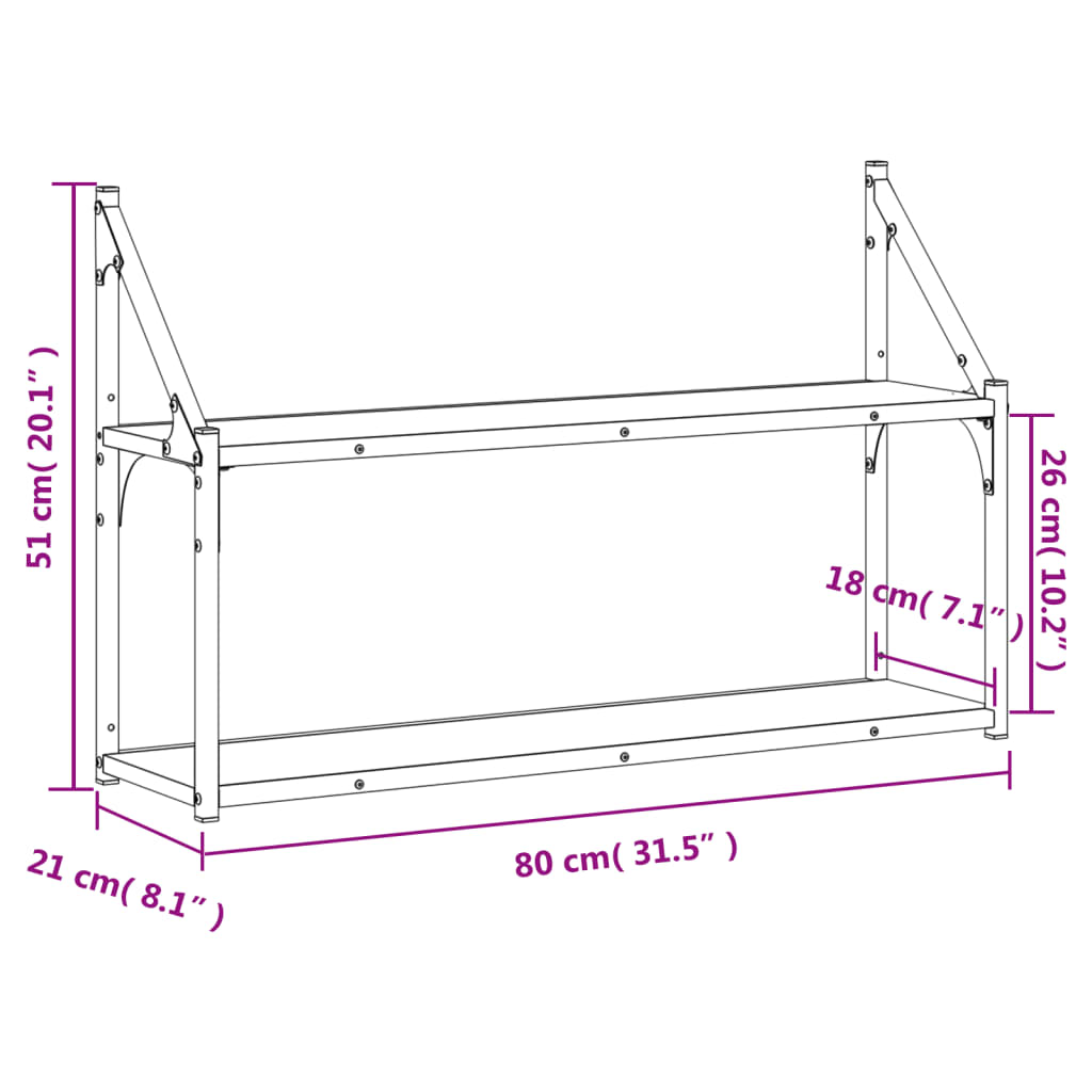 2-Tier Wall Shelf Grey Sonoma 80x21x51 cm Engineered Wood