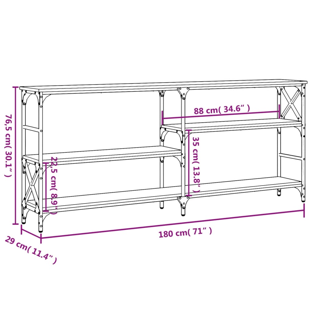Console Table Grey Sonoma 180x29x76.5 cm Engineered Wood