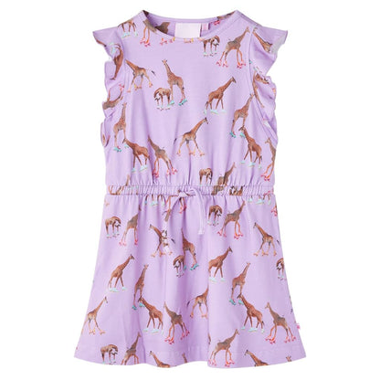 Kids' Dress with Ruffle Sleeves and Drawstring Lila 128