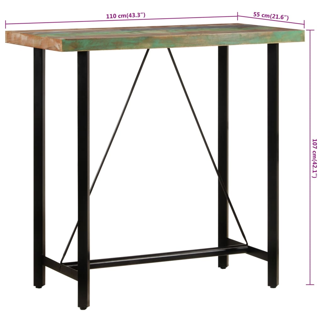 Bar Table 110x55x107 cm Solid Wood Reclaimed and Iron