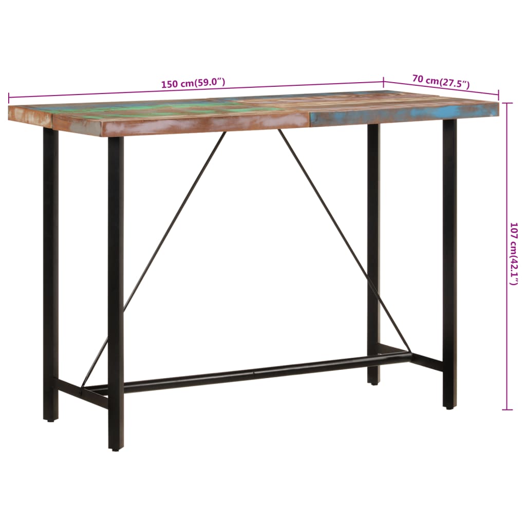 Bar Table 150x70x107 cm Solid Wood Reclaimed and Iron