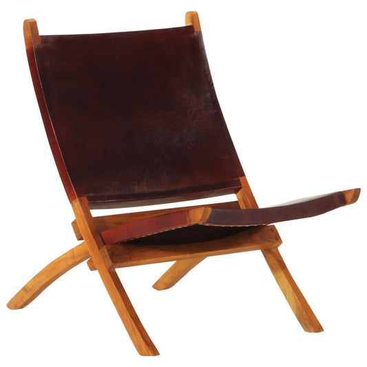 Folding Chair Dark Brown Real Leather