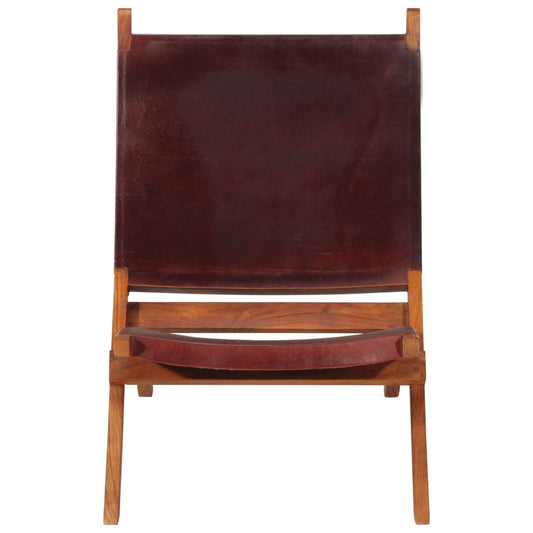 Folding Chair Dark Brown Real Leather
