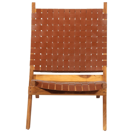 Folding Chair Brown Real Leather