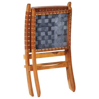 Folding Relaxing Chair Brown Real Leather