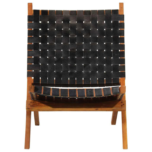 Folding Chair Black Real Leather