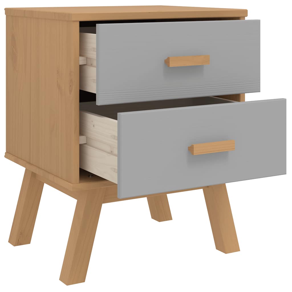Bedside Cabinet OLDEN Grey and Brown Solid Wood Pine
