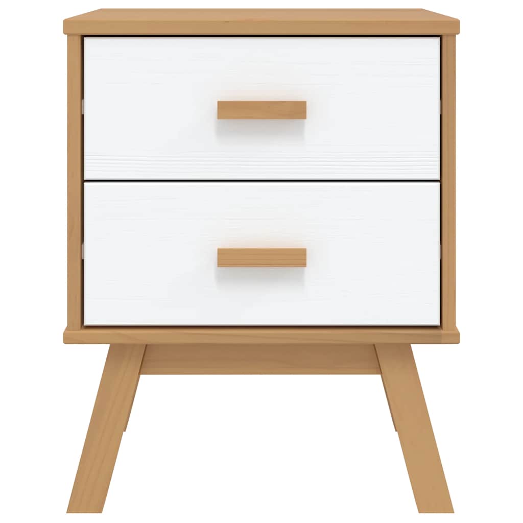 Bedside Cabinet OLDEN White and Brown Solid Wood Pine