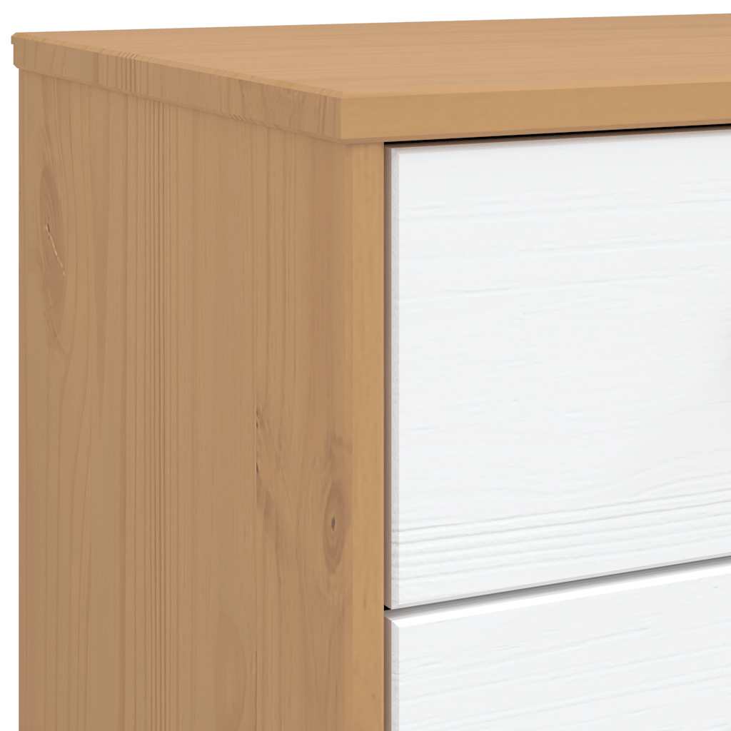 Bedside Cabinet OLDEN White and Brown Solid Wood Pine