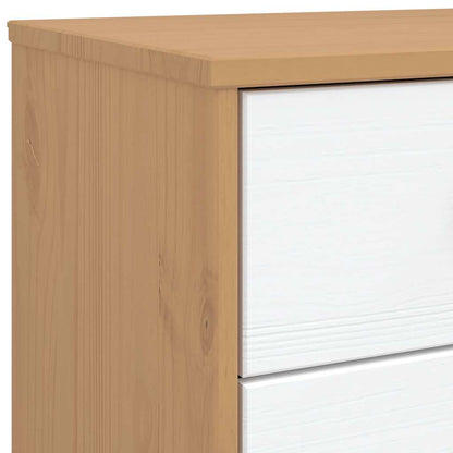Bedside Cabinet OLDEN White and Brown Solid Wood Pine