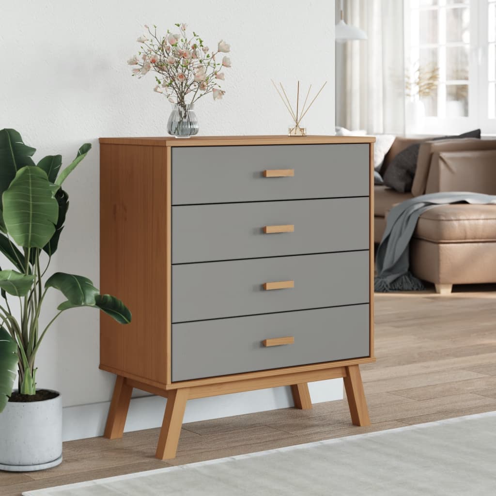 vidaXL Drawer Cabinet Grey and brown Solid pine wood with a wax finish