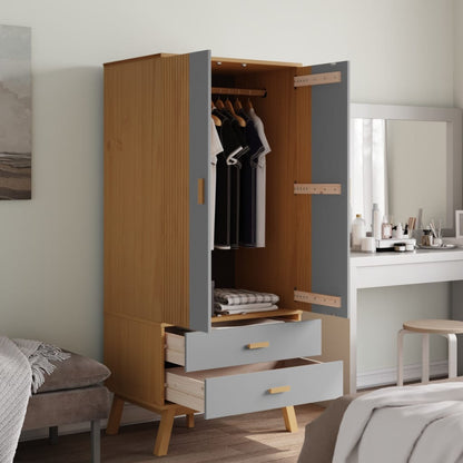 vidaXL Wardrobe Grey and Brown Solid Pine Wood, Engineered Wood