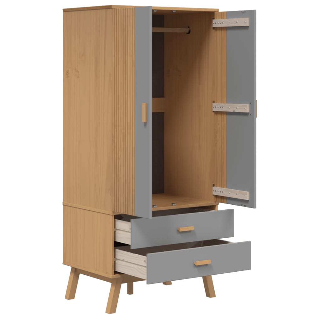 vidaXL Wardrobe Grey and Brown Solid Pine Wood, Engineered Wood
