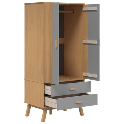 vidaXL Wardrobe Grey and Brown Solid Pine Wood, Engineered Wood