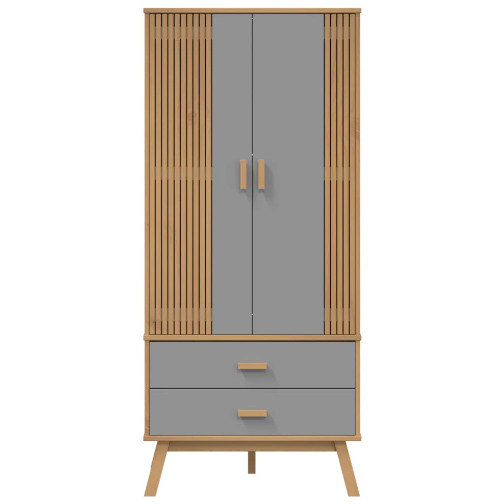 vidaXL Wardrobe Grey and Brown Solid Pine Wood, Engineered Wood