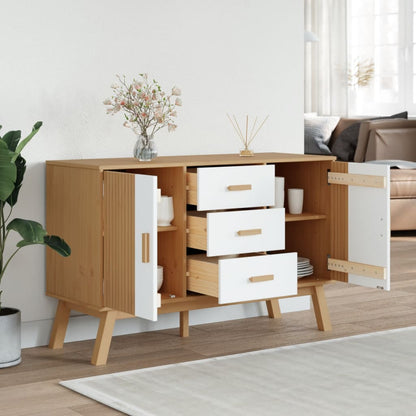 Sideboard OLDEN White and Brown 44.9"x16.9"x28.9" Solid Wood Pine