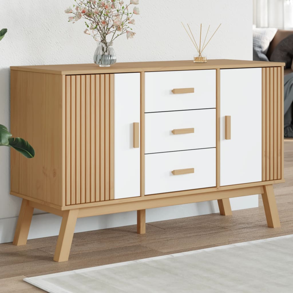 Sideboard OLDEN White and Brown 44.9"x16.9"x28.9" Solid Wood Pine