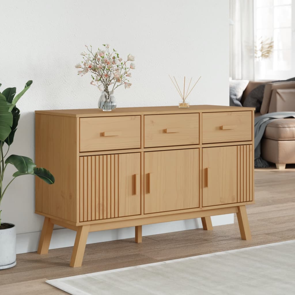 Sideboard Brown Solid pinewood with a wax finish, engineered wood