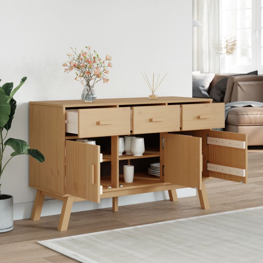 Sideboard Brown Solid pinewood with a wax finish, engineered wood