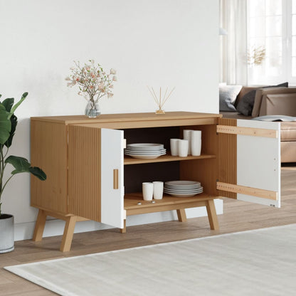 Sideboard OLDEN White and Brown 114x43x73.5 cm Solid Wood Pine
