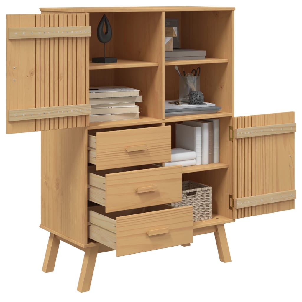 Highboard OLDEN Brown 85x43x125 cm Solid Wood Pine