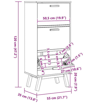 Shoe Cabinet OLDEN Brown 55x35x120cm Solid Wood Pine