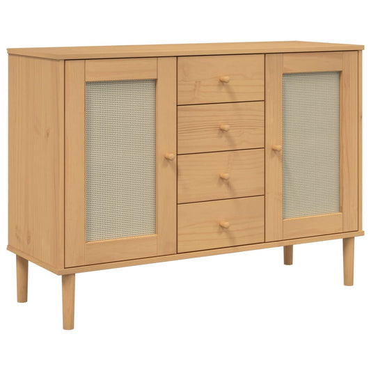 Sideboard SENJA Rattan Look Brown 112x40x80 cm Solid Wood Pine