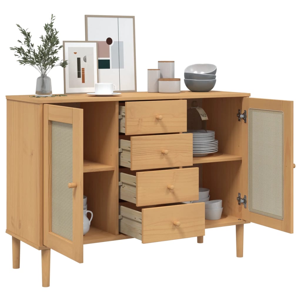 Sideboard SENJA Rattan Look Brown 112x40x80 cm Solid Wood Pine