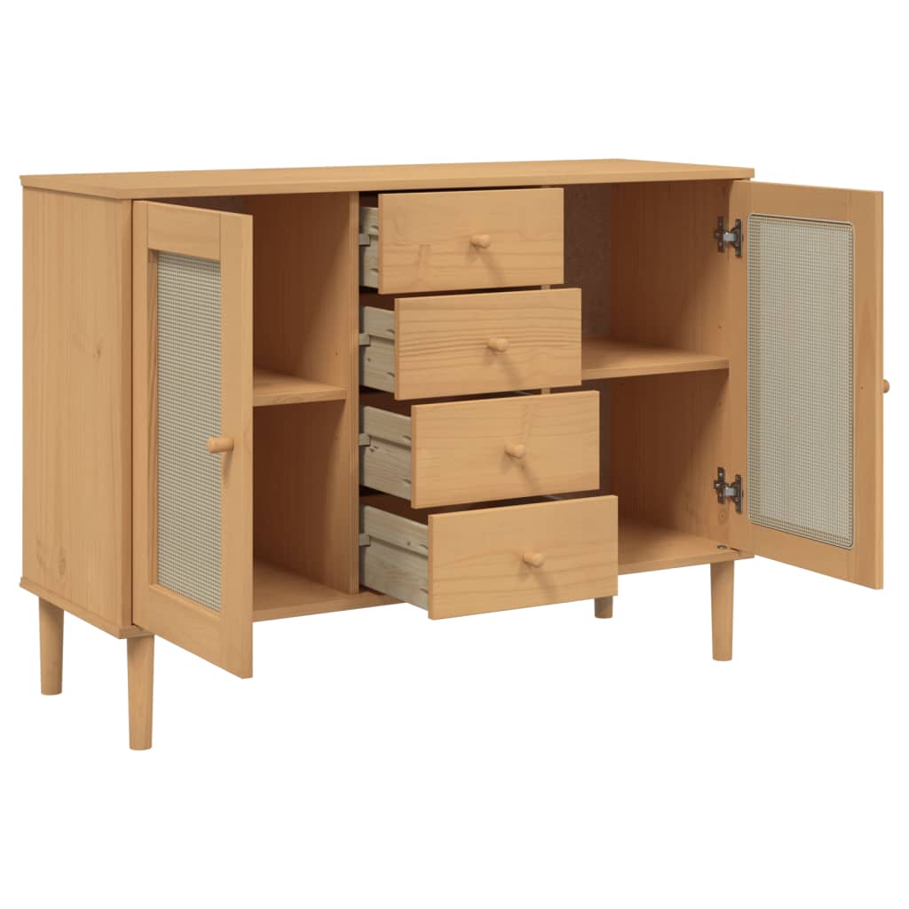 Sideboard SENJA Rattan Look Brown 112x40x80 cm Solid Wood Pine