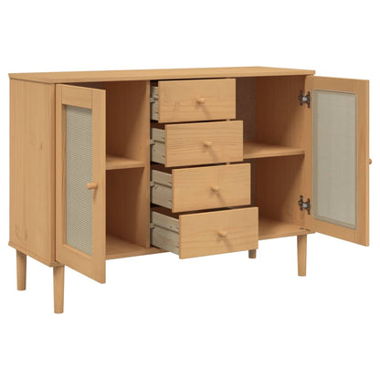 Sideboard SENJA Rattan Look Brown 112x40x80 cm Solid Wood Pine