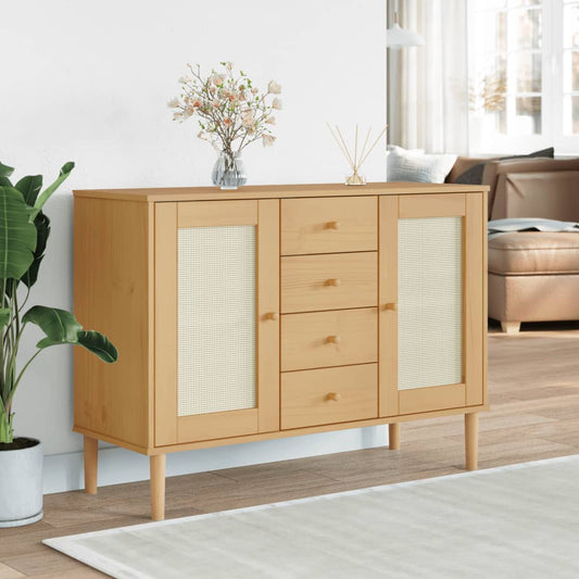 Sideboard SENJA Rattan Look Brown 112x40x80 cm Solid Wood Pine