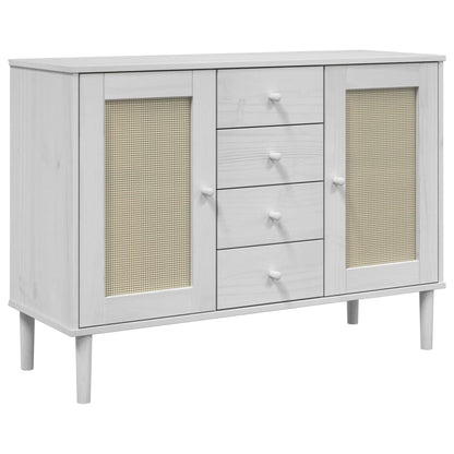 Sideboard SENJA Rattan Look White 112x40x80 cm Solid Wood Pine