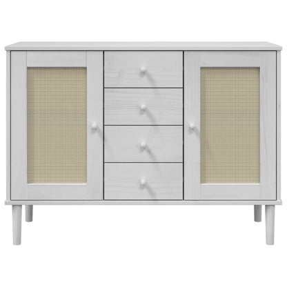 Sideboard SENJA Rattan Look White 112x40x80 cm Solid Wood Pine