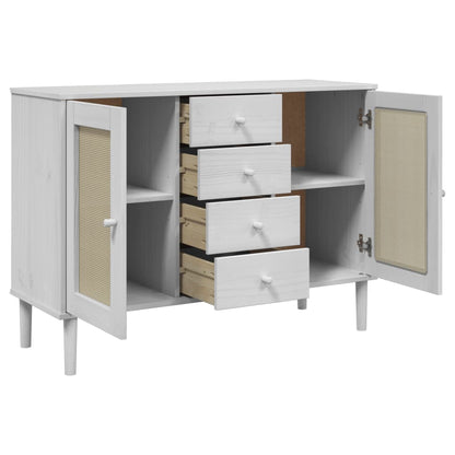 Sideboard SENJA Rattan Look White 112x40x80 cm Solid Wood Pine