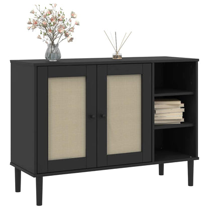 Sideboard | Black | Solid pine wood, Engineered wood, Poly rattan | Large