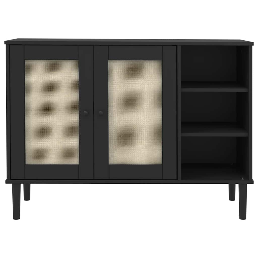 Sideboard | Black | Solid pine wood, Engineered wood, Poly rattan | Large