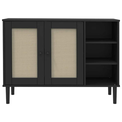 Sideboard | Black | Solid pine wood, Engineered wood, Poly rattan | Large