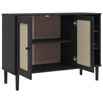 Sideboard | Black | Solid pine wood, Engineered wood, Poly rattan | Large