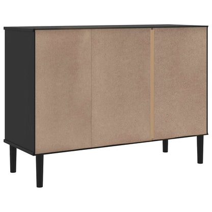 Sideboard | Black | Solid pine wood, Engineered wood, Poly rattan | Large