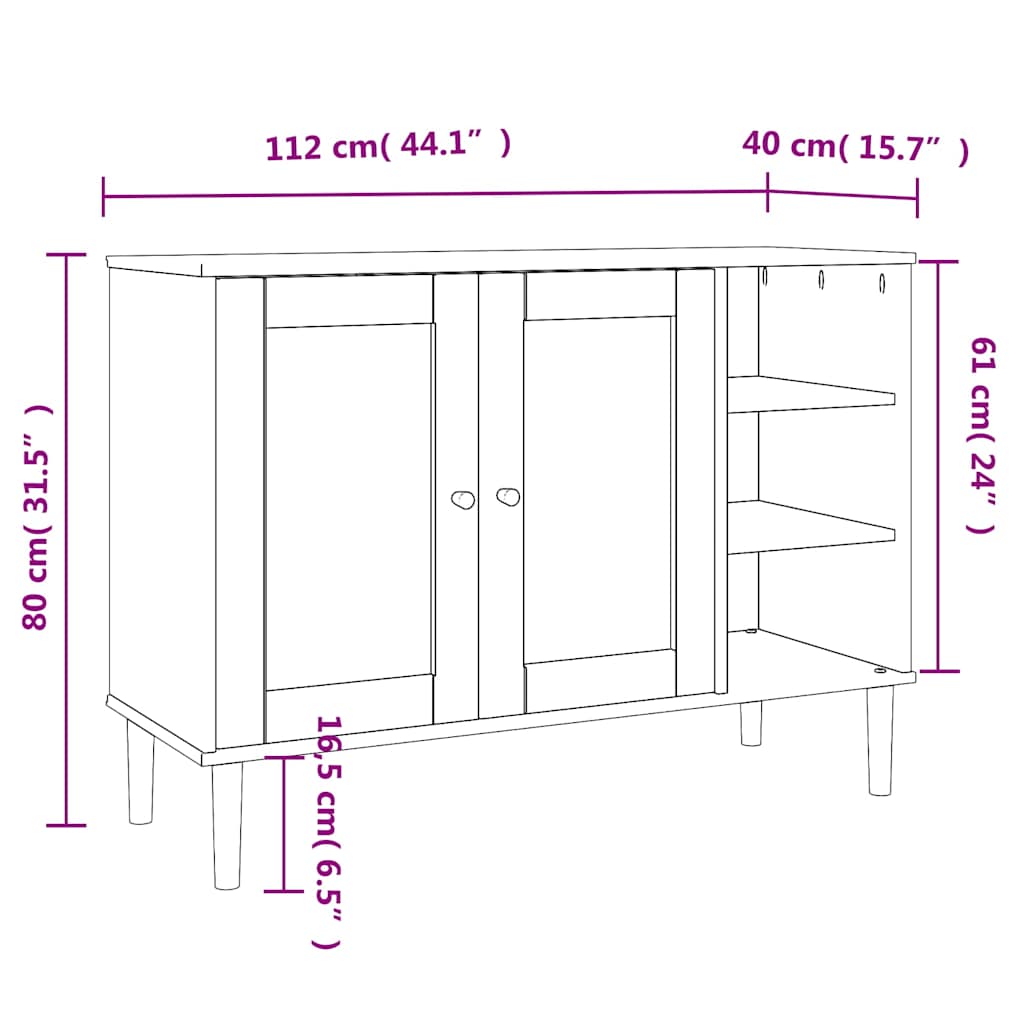 Sideboard | Black | Solid pine wood, Engineered wood, Poly rattan | Large