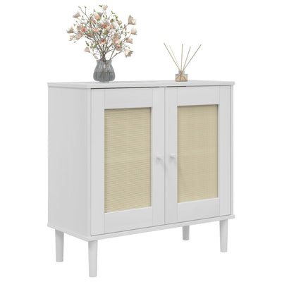 Sideboard SENJA Rattan Look White 80x35x80 cm Solid Wood Pine