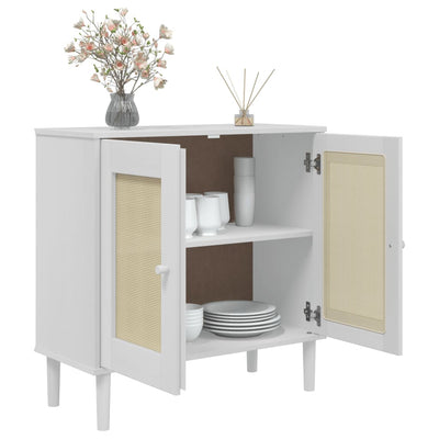 Sideboard SENJA Rattan Look White 80x35x80 cm Solid Wood Pine