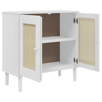 Sideboard SENJA Rattan Look White 80x35x80 cm Solid Wood Pine