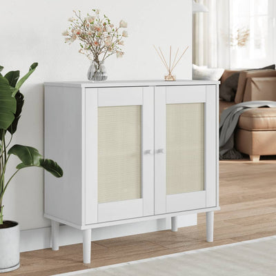 Sideboard SENJA Rattan Look White 80x35x80 cm Solid Wood Pine