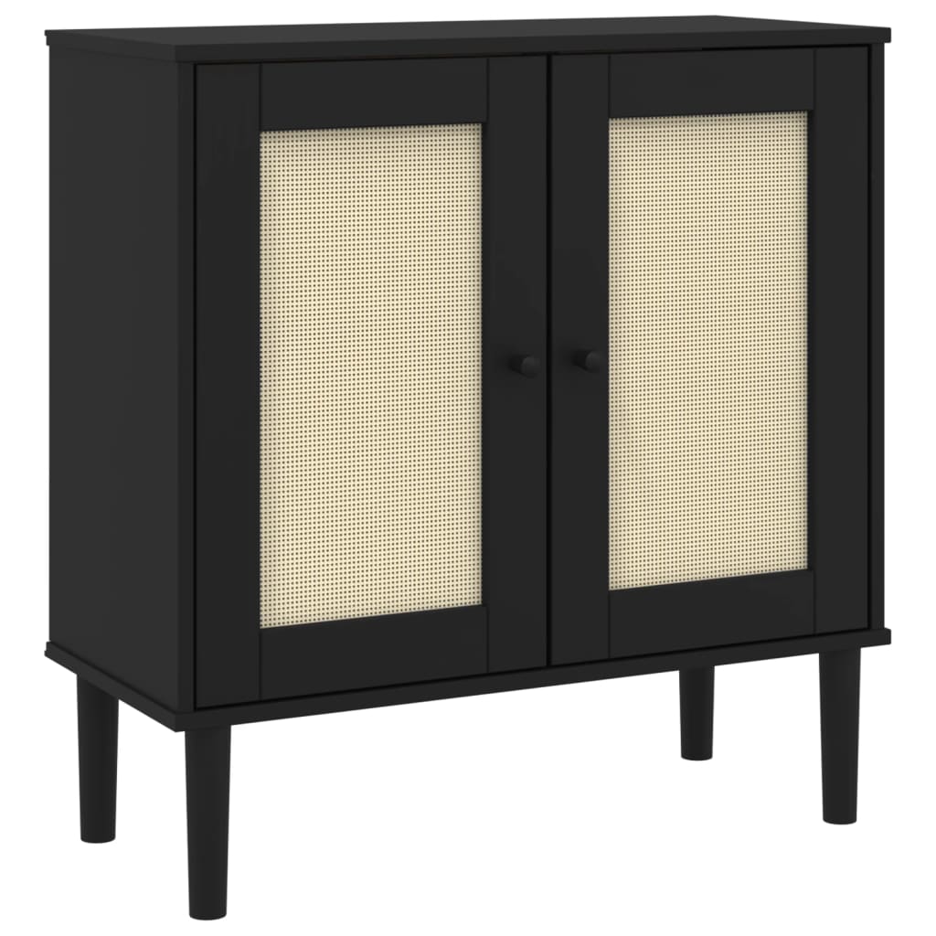 Sideboard SENJA Rattan Look Black 80x35x80 cm Solid Wood Pine