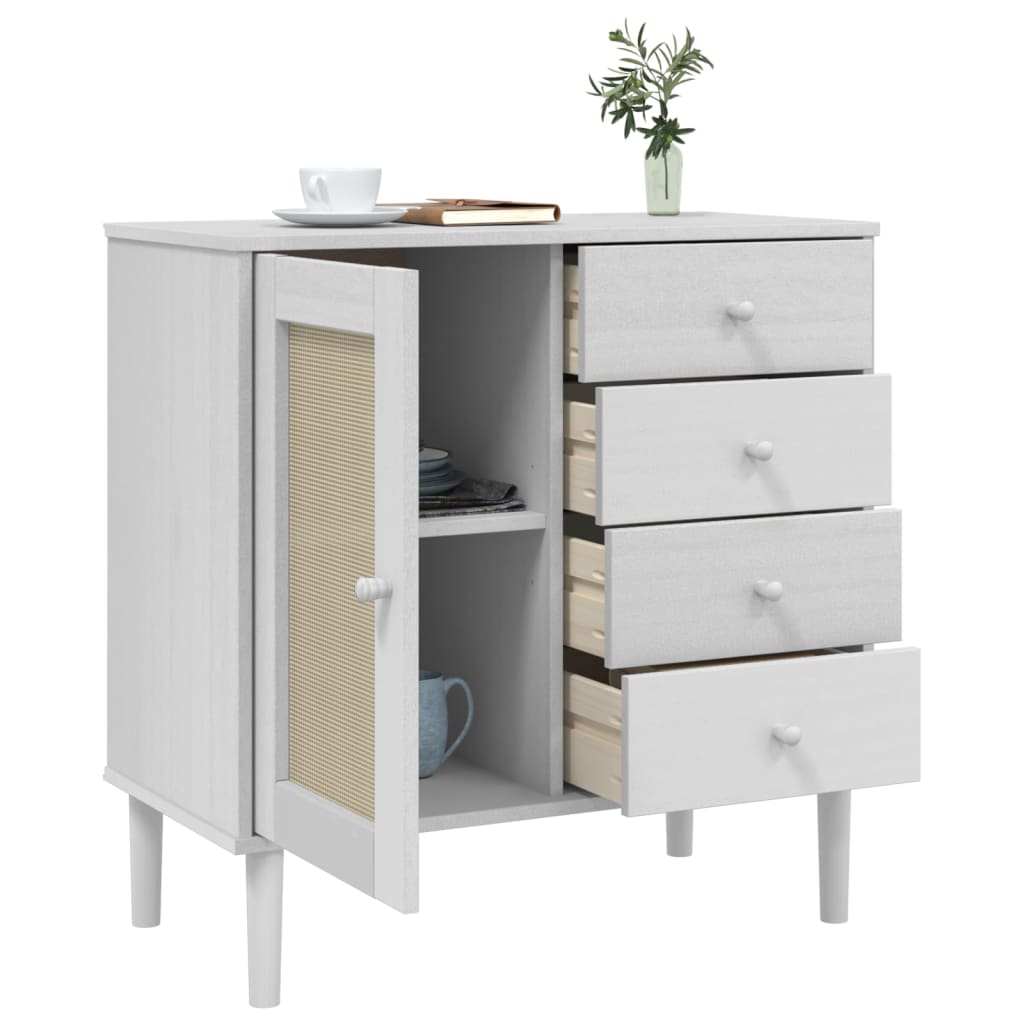 Sideboard SENJA Rattan Look White 80x40x80 cm Solid Wood Pine