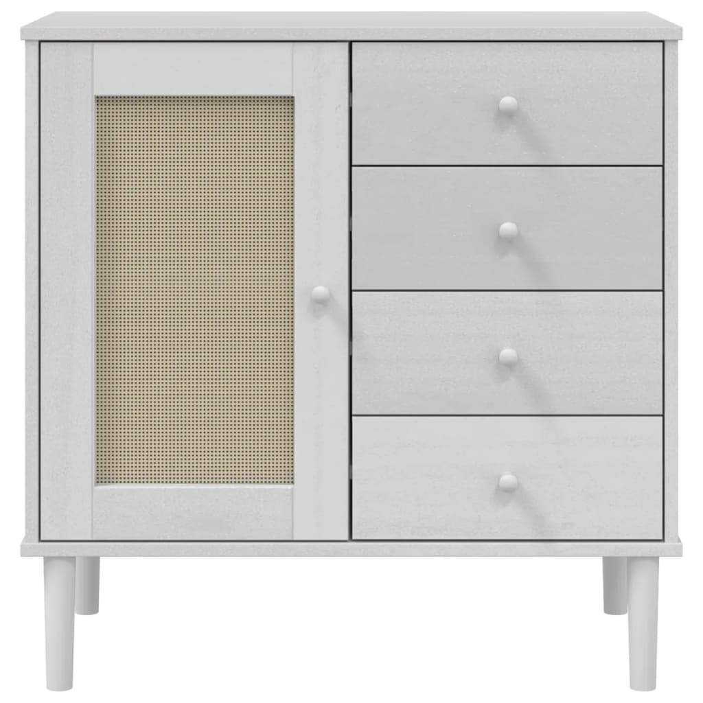 Sideboard SENJA Rattan Look White 80x40x80 cm Solid Wood Pine
