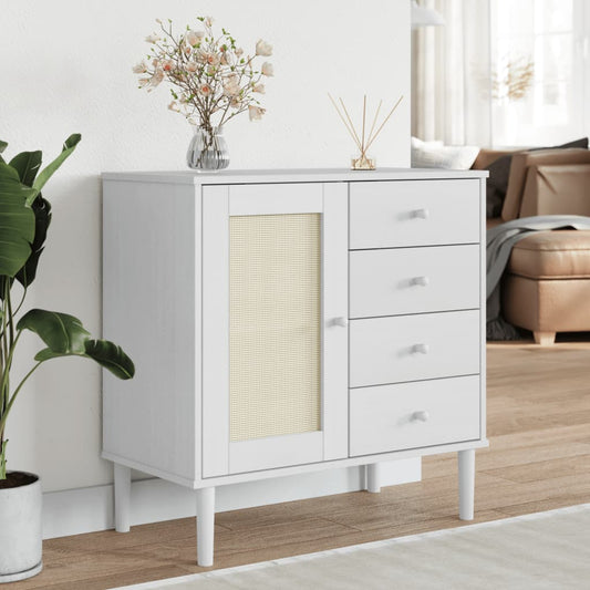 Sideboard SENJA Rattan Look White 80x40x80 cm Solid Wood Pine