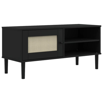 TV Stand SENJA Rattan Look Black 41.7"x15.7"x19.3" Solid Wood Pine