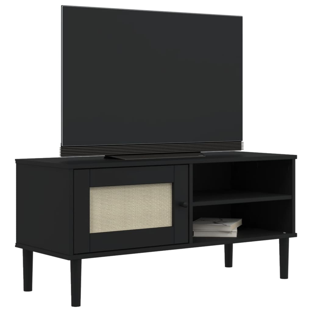 TV Stand SENJA Rattan Look Black 41.7"x15.7"x19.3" Solid Wood Pine